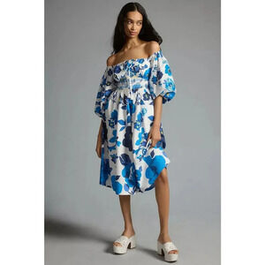 NWT Plenty By Tracy Reese Off-Shoulder Puff-Sleeve Smocked Dress Sz MP #ND412